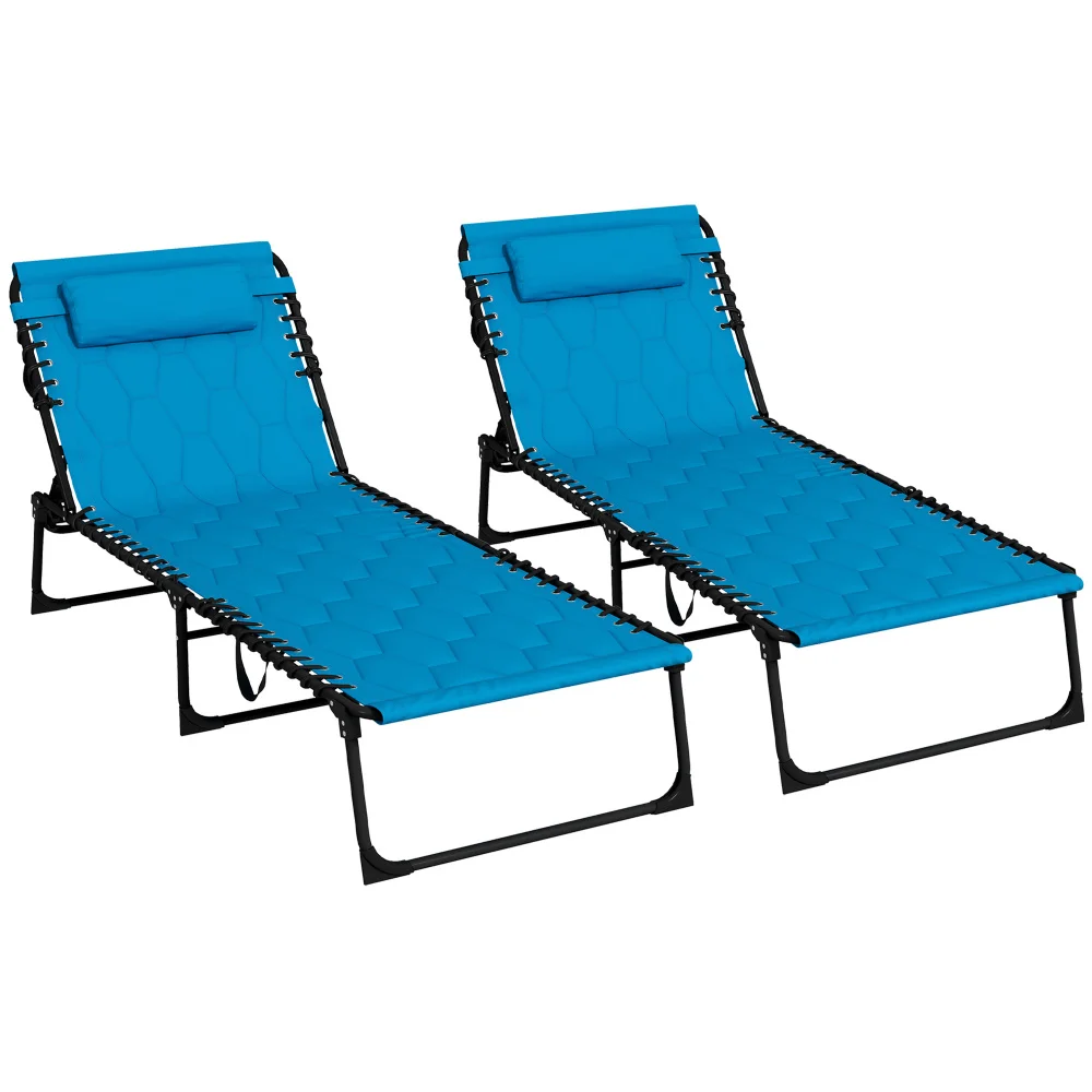 

Folding Chaise Lounge Set with 5-level Reclining Back, Outdoor Lounge Tanning Chair with Padded Seat, Side Pocket & Headrest