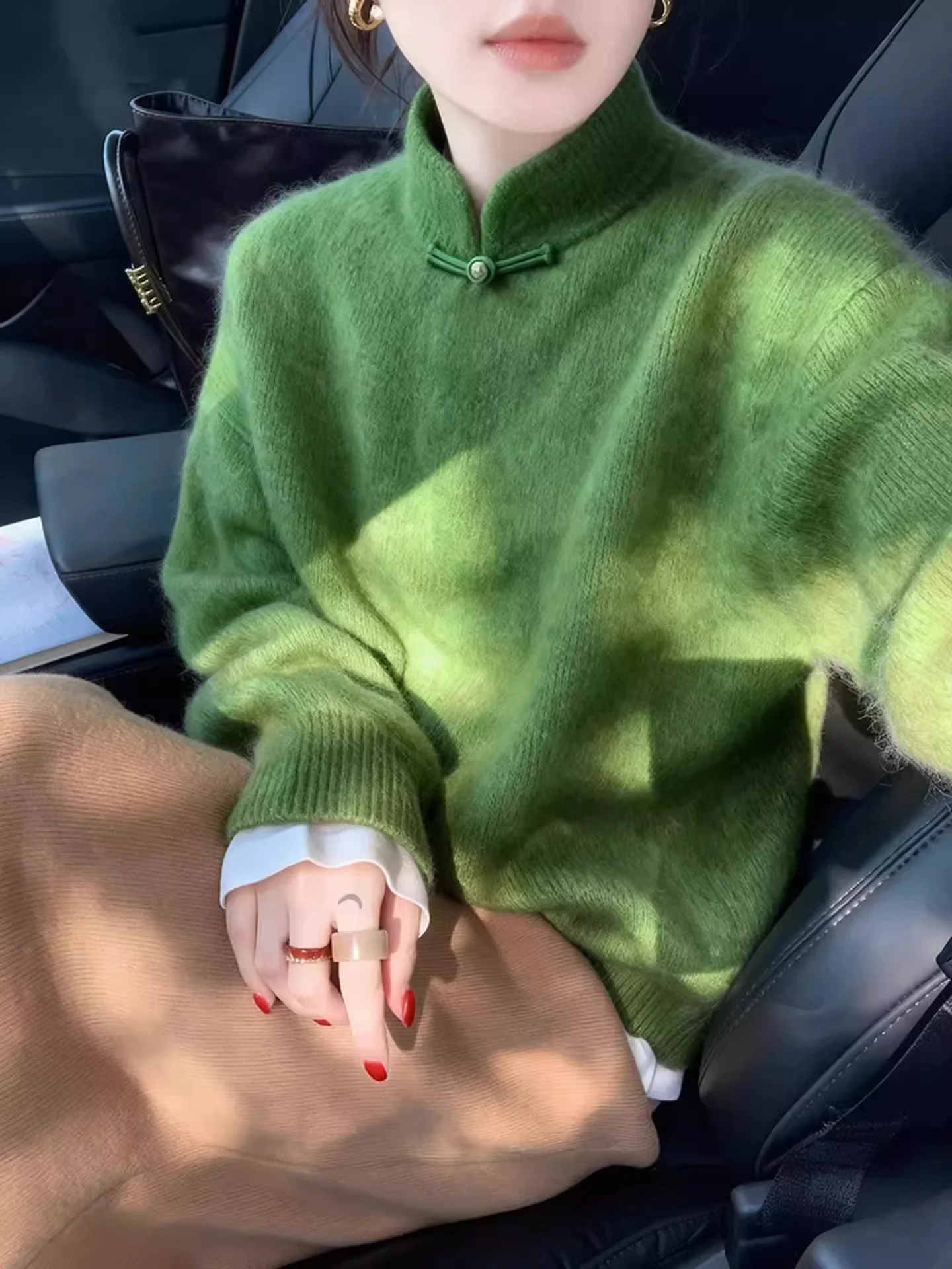 New Chinese Sle een Stand Collar Sweater Women's Faionable Casual Loose Fit Inner Wear Base irt Spring Outerwear