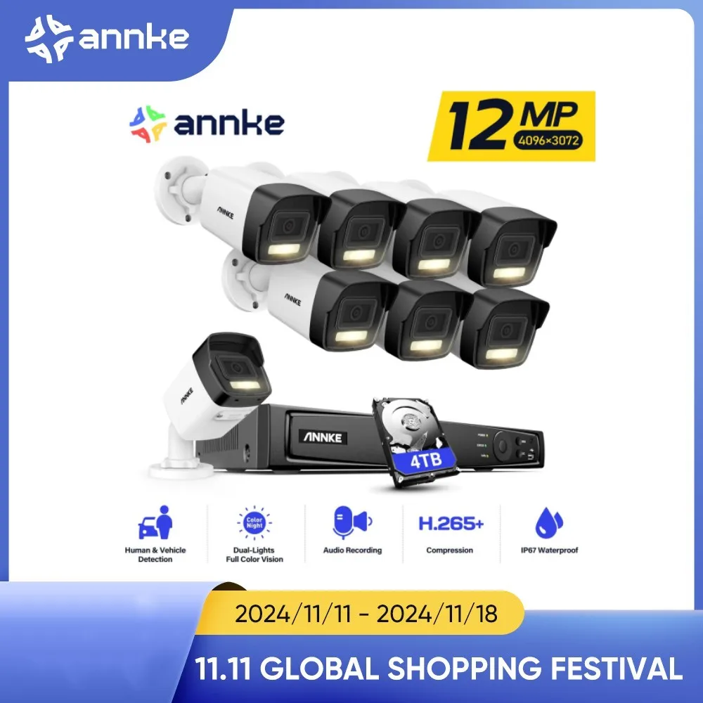 ANNKE  8CH NVR Camera Kits Network IR POE 5MP Security Camera H.265+ Smart Dual Light CCTV Video Surveillance Protection Camera