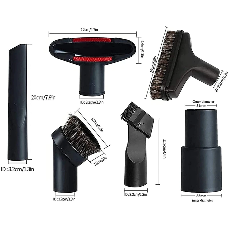 상점 진공 부착물 브러시 키트, 1-1/4 인치, 1-3/8 인치, 진공 청소기 액세서리, 7 개 세트