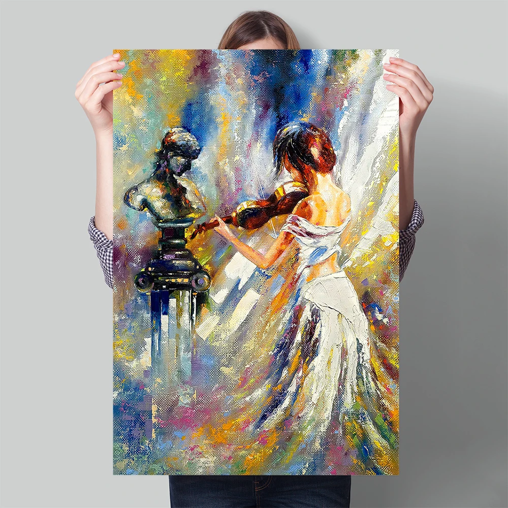 Violin Girl Canvas Painting Posters & Prints Home Decor Wall Art Picture Mural Illustration Room Decoration Accessories
