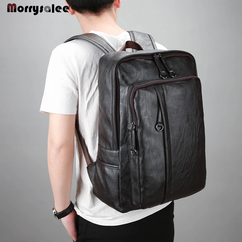 2024 New Leisure Soft General Leather Backpack Men Teenager Male Large Capacity Laptop Backpack High Quality Students Travel Bag