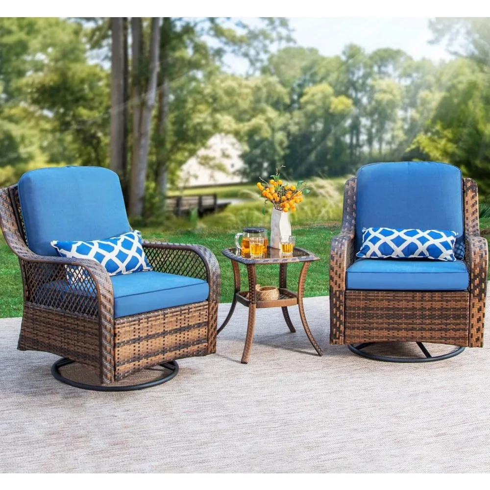 

Oversized Outdoor Swivel Rocker Chairs Set Clearance 3 Piece with 1 Table and 2 Rocking & Swivel Chairs Support 350lbs Navy Blu