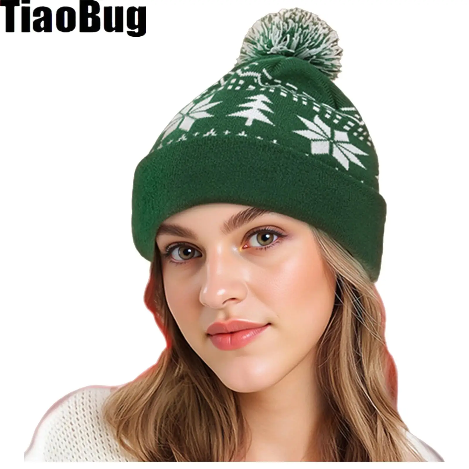 

1Pcs Christmas Knitted Hat Xmas Santa Holiday Crochet Beanie Pompom Cap Adults Unisex New Year Festive Party Supplies