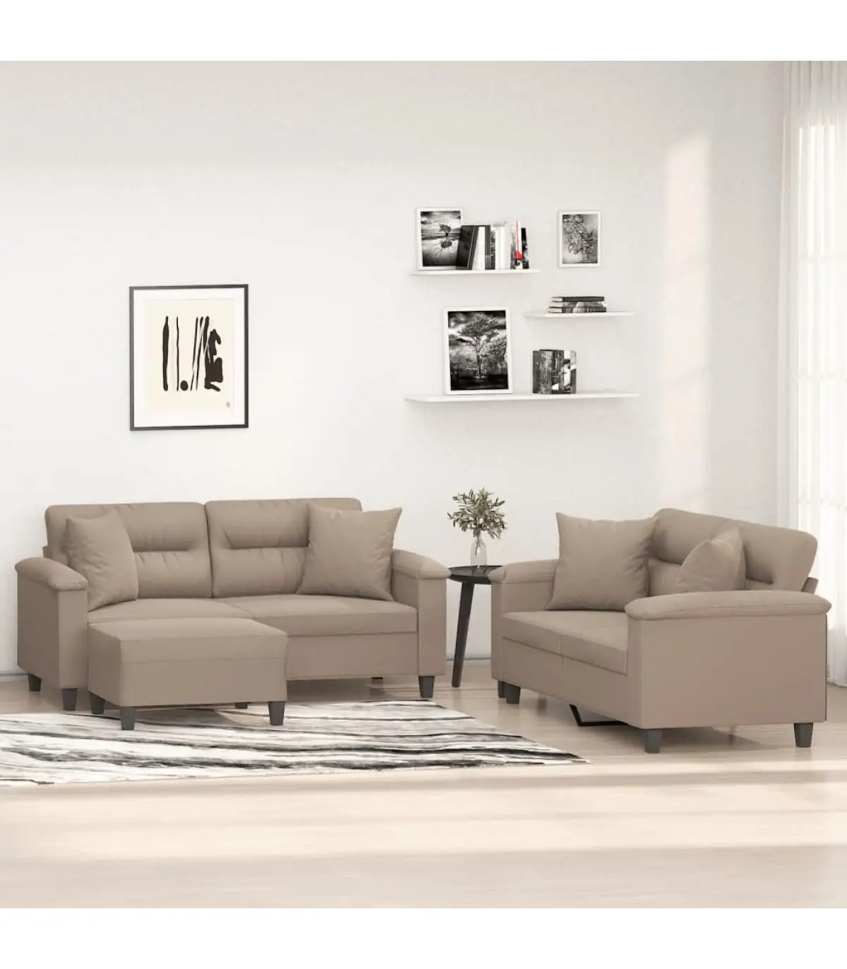 Sofas sofa set with cushions 3 pieces fabric microfiber gray taupe