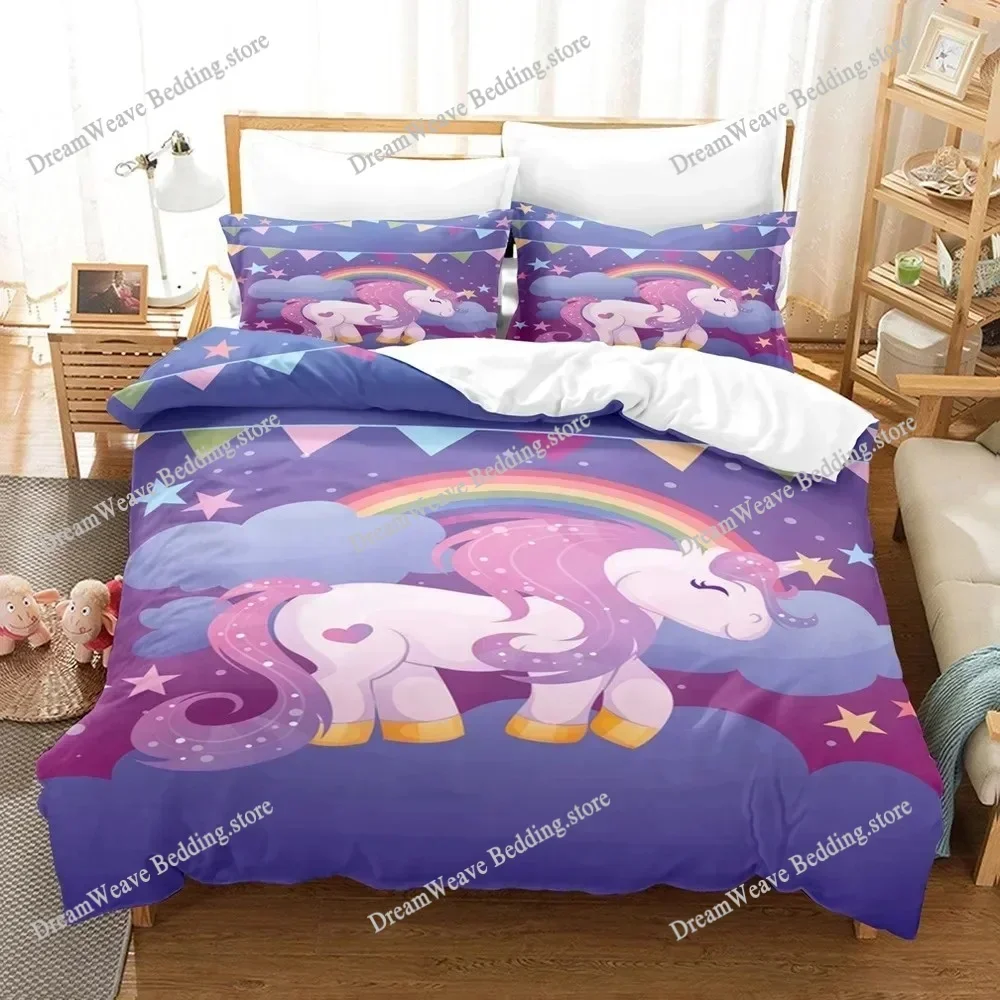 Rainbow Unicorn Bedding Set Kawaii Cartoon Animal Bed Linen for Boys Girls Twin Single Double Queen Size Duvet Cover Sets592FQH