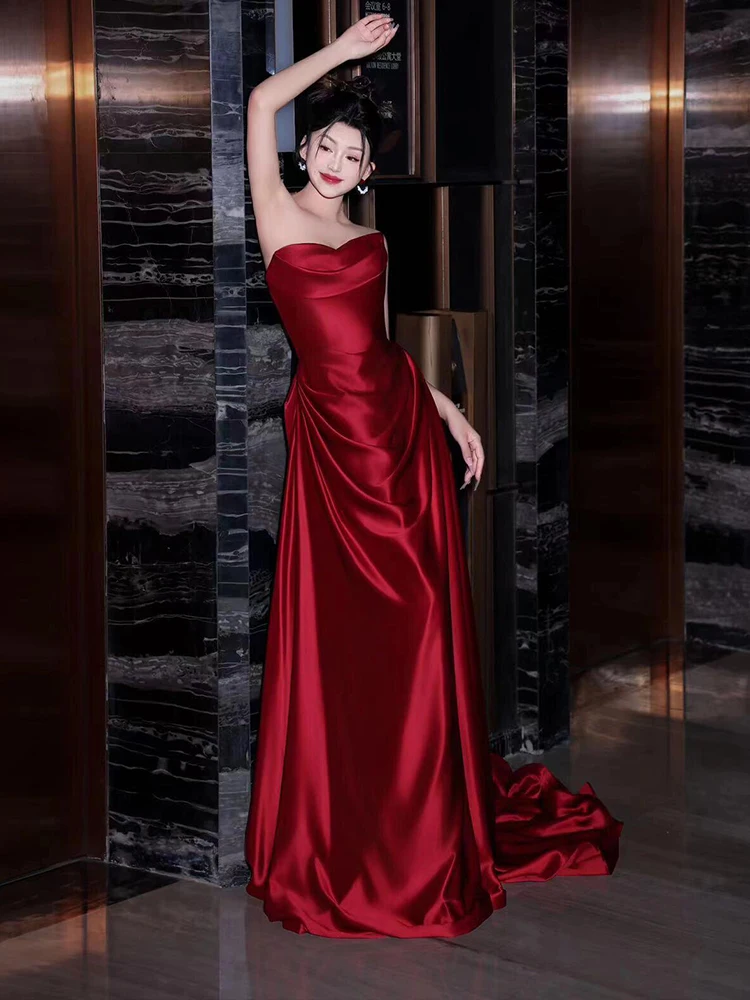 

Элегантное красное свадебное платье без бретелек, роскошное вечернее платье с длинным шлейфом для помолвки и свадебной церемонии