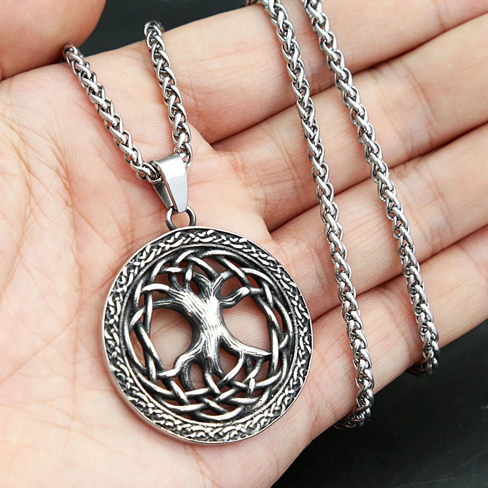 Fashion Vintage Viking Tree of Life Pendant For Men Women Stainless Steel Celtic Knot Necklaces Punk Amulet Jewelry Dropshipping