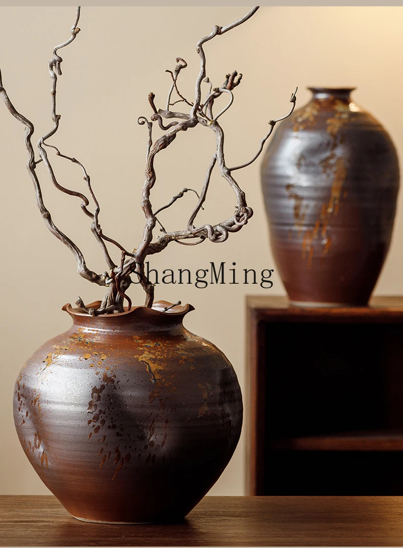ZYY new Chinese retro rust glaze desktop dry flower arrangement living room entrance decoration ornament