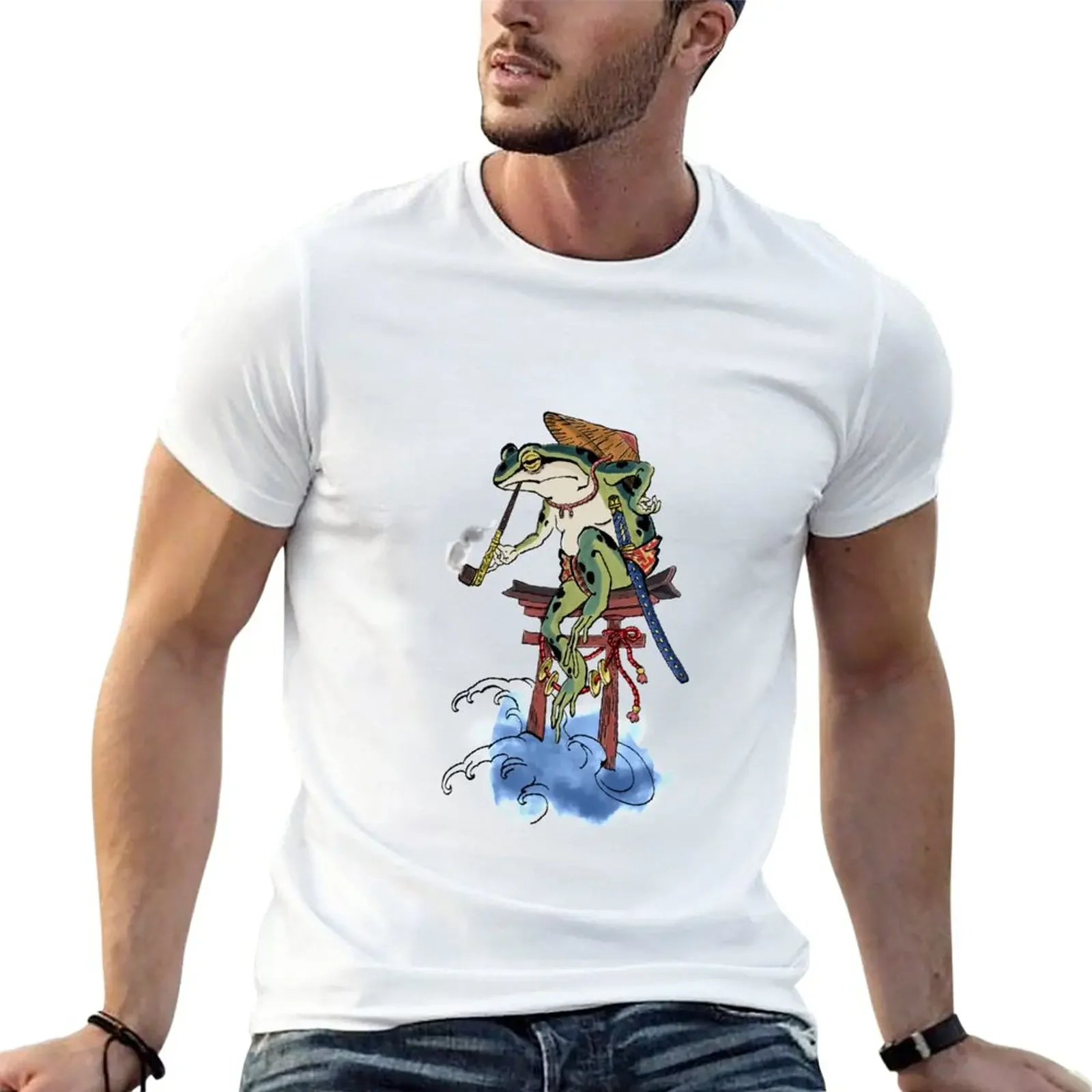 Froggy Ronin on top of the sea. T-Shirt tops blanks shirts graphic tees Men's cotton t-shirt