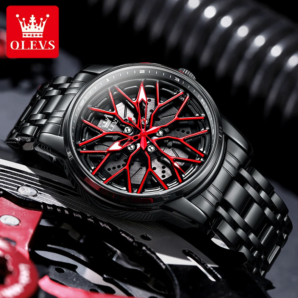 

OLEVS 3701, мужские часы, новые оригинальные вращающиеся колеса, циферблат, модные кварцевые часы, водонепроницаемые, светящиеся, из нержавеющей стали, Reloj