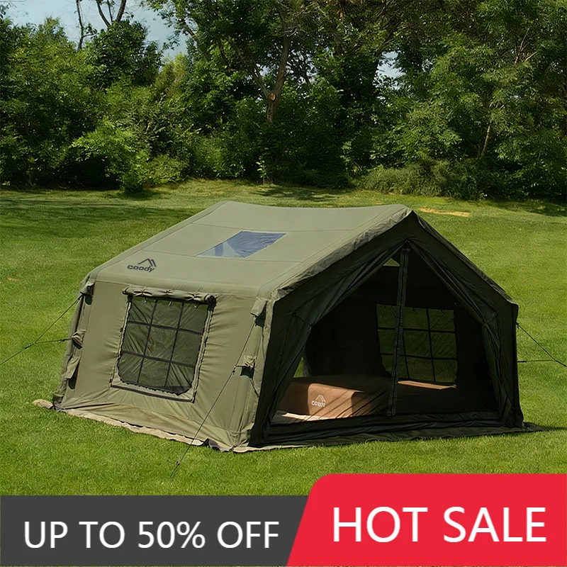 Coody 10.0 Army Green Cotton Inflatable Air Tent 3-6 Person Durable Easy Setup Large Luxury Family Outdoor Camping Tent