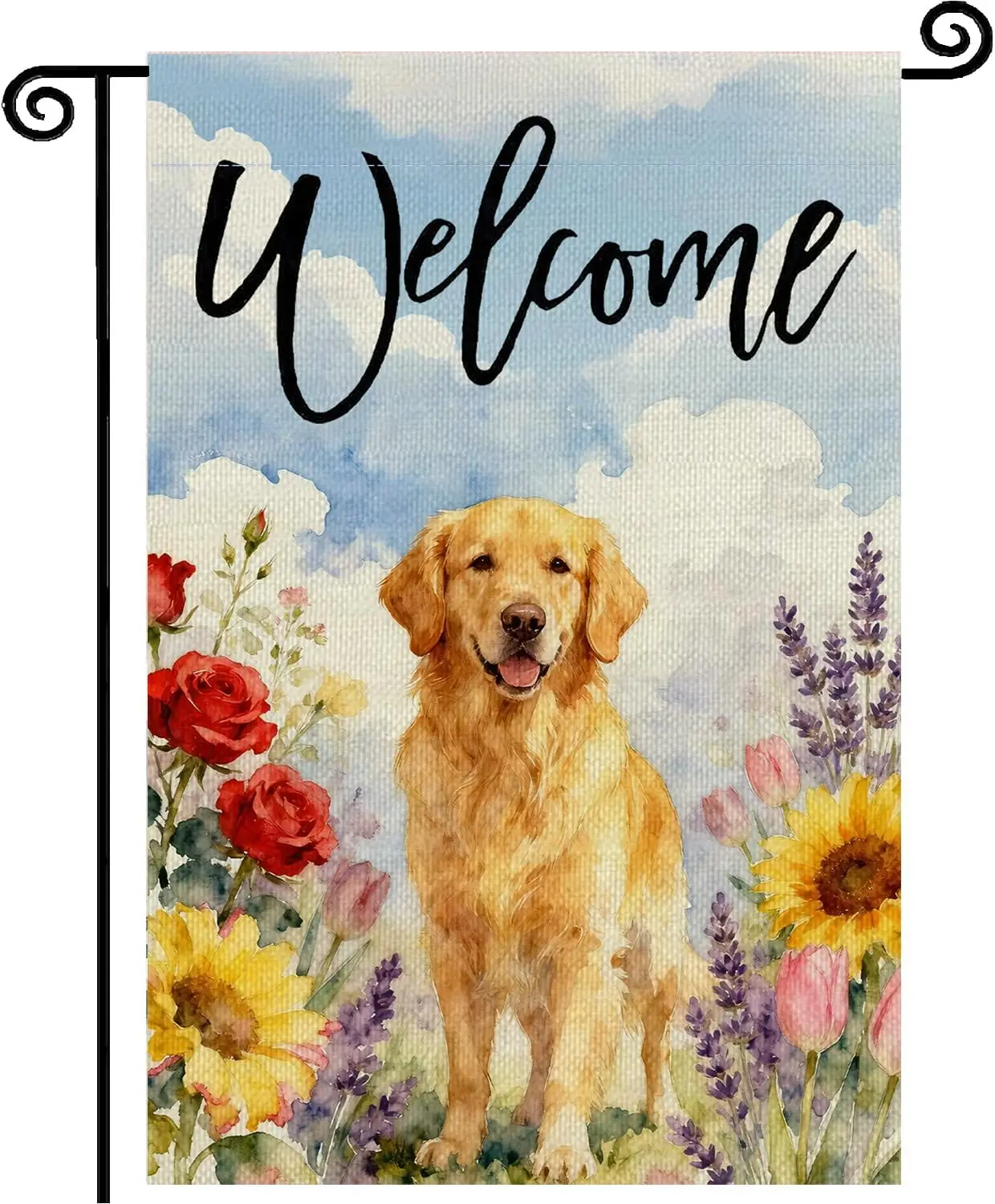 Golden Retriever Dog Sunflowers Spring Summer Garden Flag 12x18 Inch Double Sided,Welcome Flowers Small Yard Flag Burlap Sea ZZM