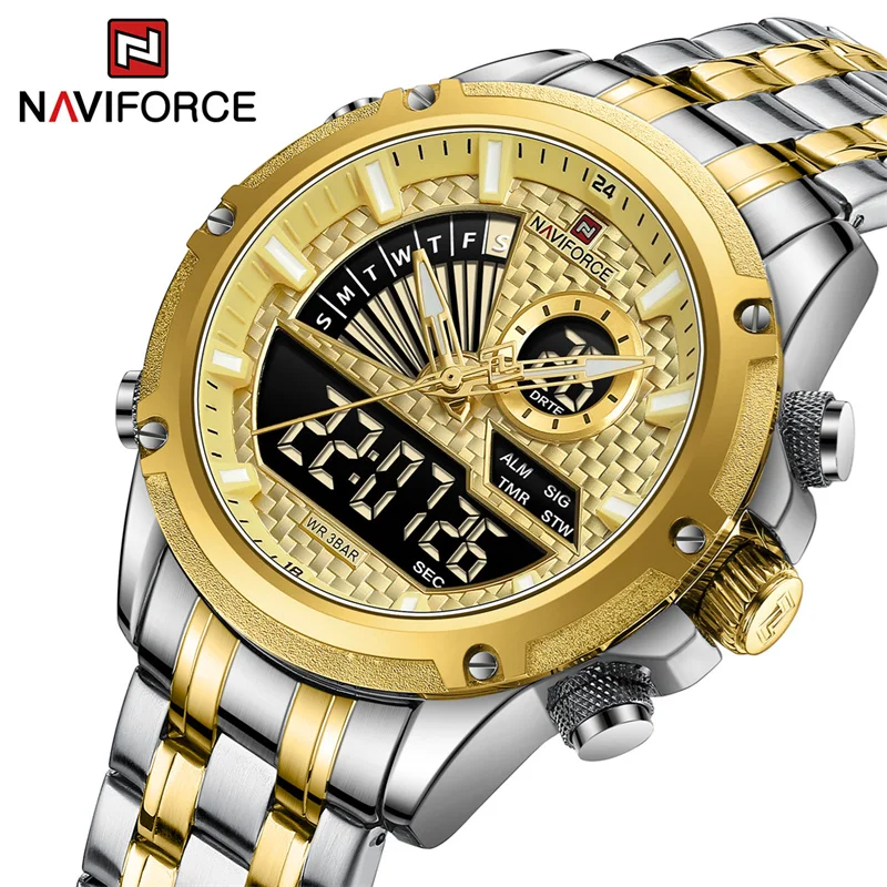 

NAVIFORCE9205 Brand Dual Display Men's Watches Multifunctional Military Sports Waterproof Stainless Steel Quartz Watch for Men