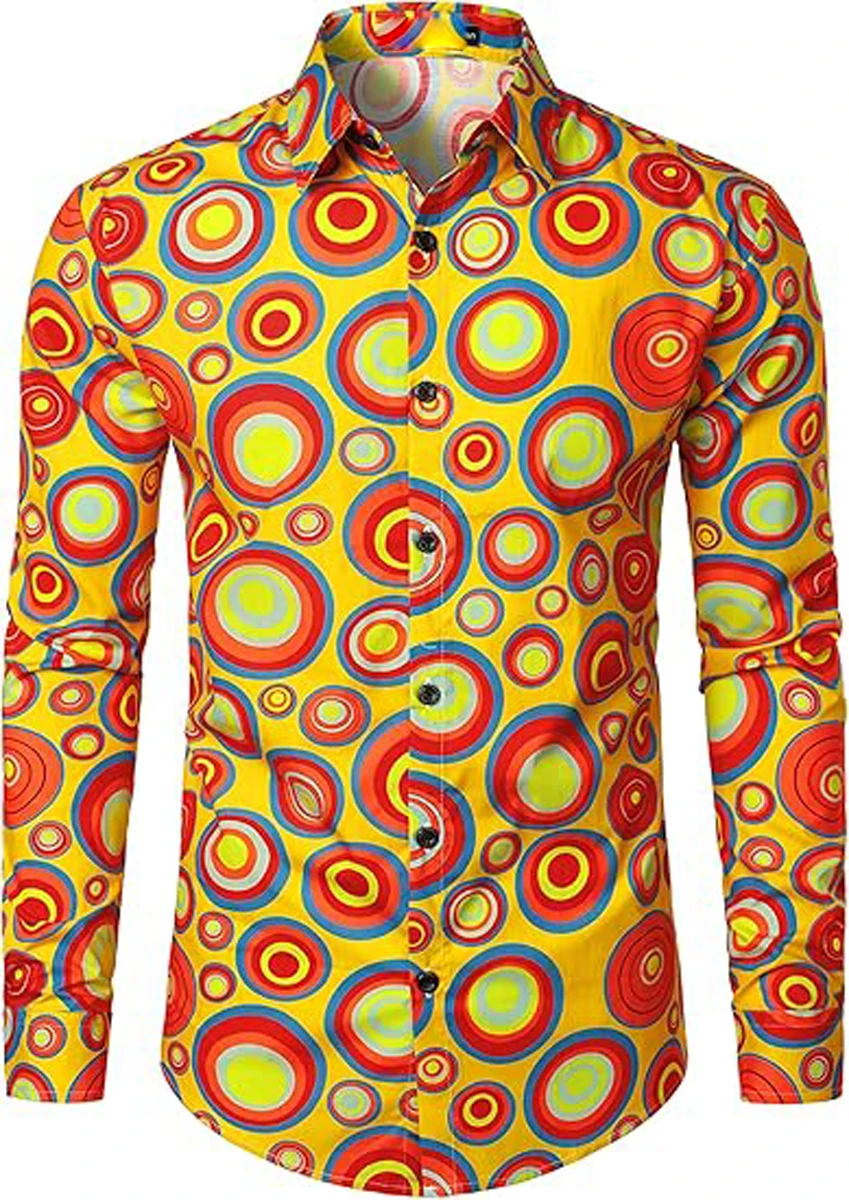 

2025 New Men's Christmas and New Year Colorful Light Pattern 3D Printed Shirt Long Sleeved Lapel Hawaiian Casual Shirt Outdoor