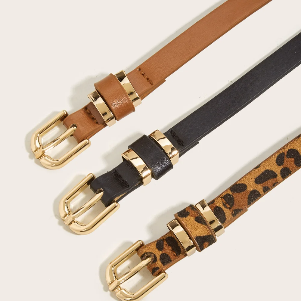 حزام نسائي رفيع متعدد الاستخدامات مع مشبك إبرة ، ديكور حزام صغير ، نمط فهد بسيط ، مزاجه ، الصيف #3