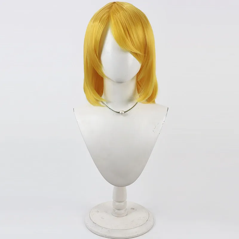 Jeanne D'Arc Cosplay Wig Compass Yellow Short Heat Resistant Synthetic Hair Halloween Party Role Play Carnival + Free Wig Cap