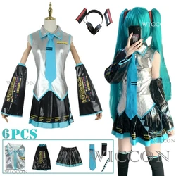 Miku Cosplay Full Set Silver Grey Patent Leather Fabric Suit Miku Cosplay Shoes Headwear Costume Outfit JK Uniform Cosplay