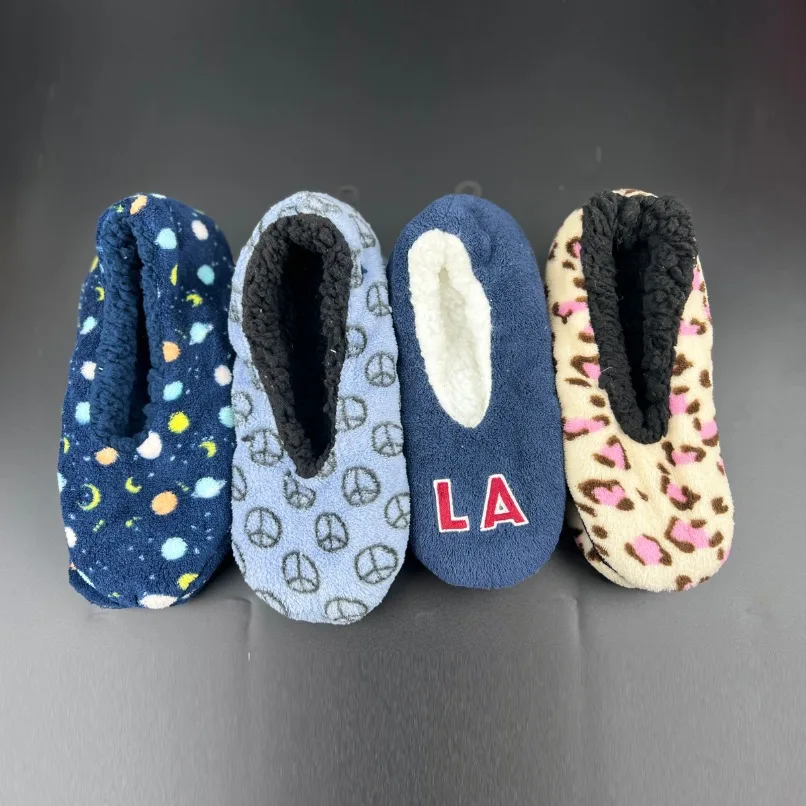 Home Fuzzy Slipper Women Winter Fluffy Fur Contton Warm Plush Striped Dot Non Slip Grip Indoor Lazy Female House Floor Shoe Room