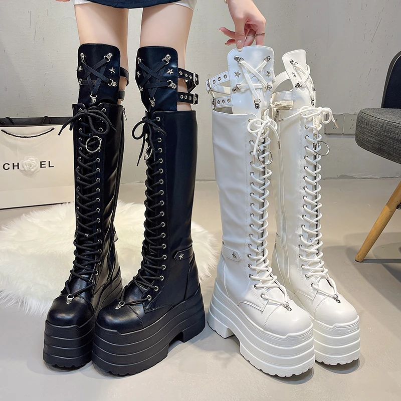 Punk Women Boots Ladies Cosplay High Boots Comfort Long Tube Over-the-Knee Boots Platform High Wedges Women Shoes Gothic Style view 6