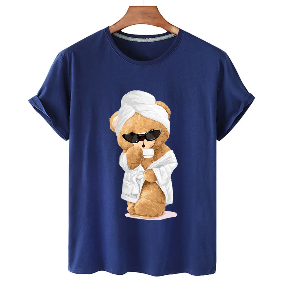 100% Cotton Bathrobe Bear T Shirt 2022 Summer T Shirt Women Short Sleeve O Neck T Shirt Unisex Plus Oversized Women T Shirt 4XL