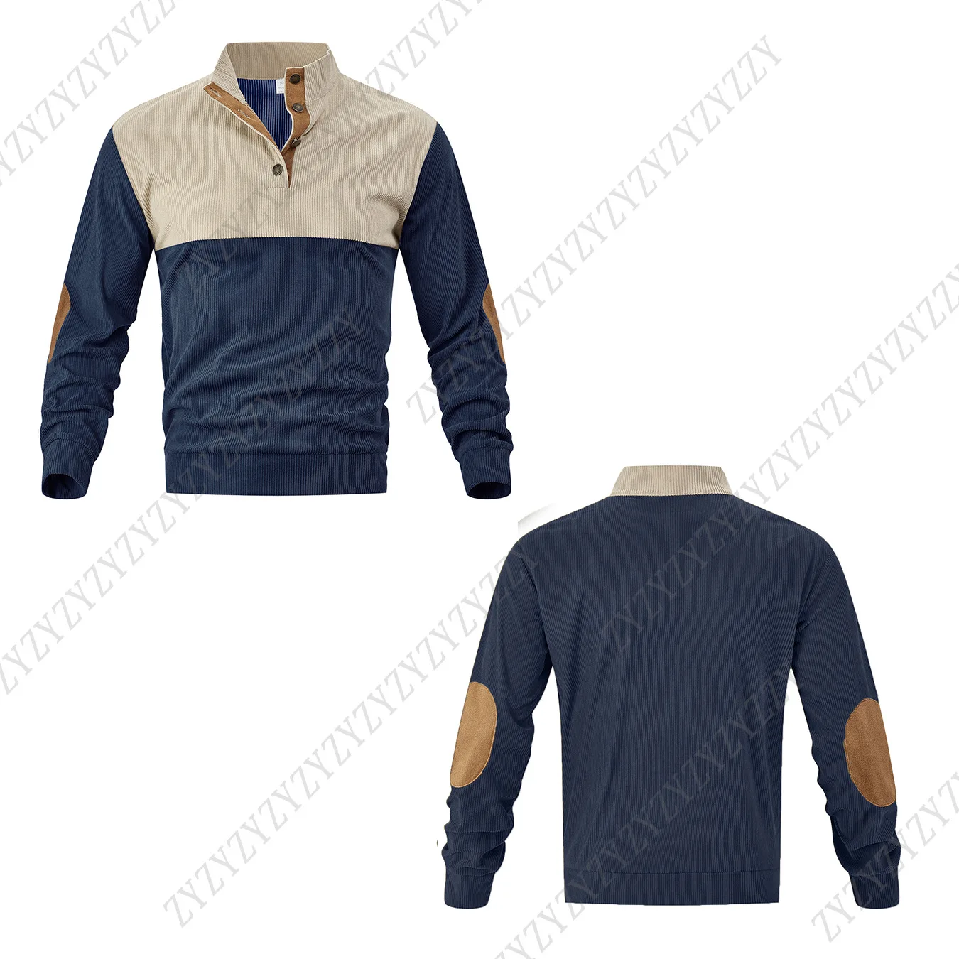 2026-Spring-Autumn-European-Men-Color-Block-Stand-Collar-Corduroy-Hoodie-Loose-Fit-Long-Sleeve-Pullover-Daily-Street-Outdoor-Spo