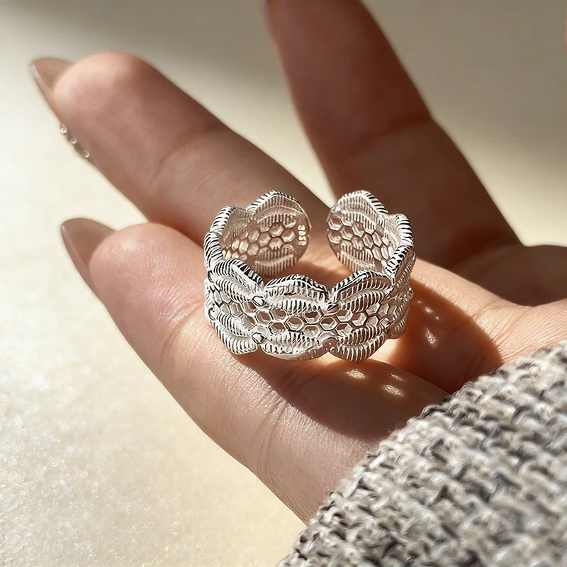 925 Sterling Silver Lace Trim Adjustable Rings For Women Engagement Luxury Quality Jewelry Accessories Jewellery Prevent Allergy