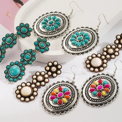 European and American Exaggerated Turquoise Earrings, Retro and Fashionable New Geometric Multi-layer Long Earrings Wholesale