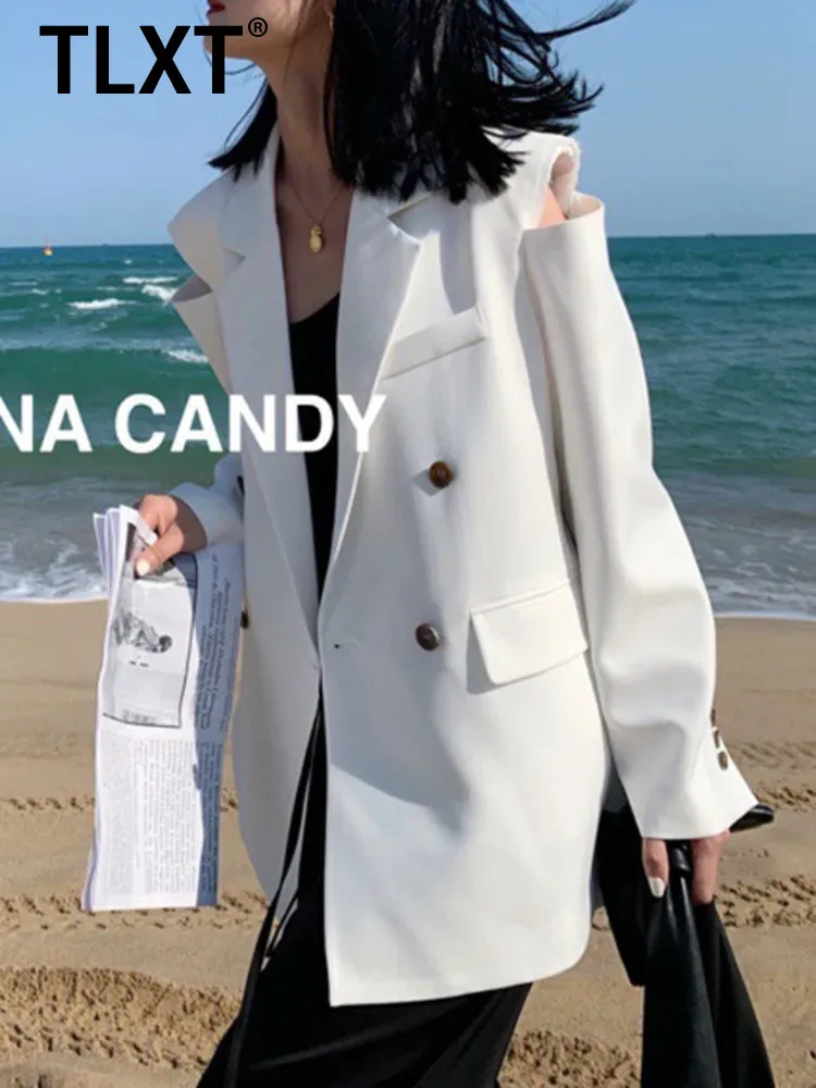

TLXT Нишевый дизайн с вырезами на плечах и необработанными краями для женщин 2024, весна-осень, новый свободный модный универсальный пиджак