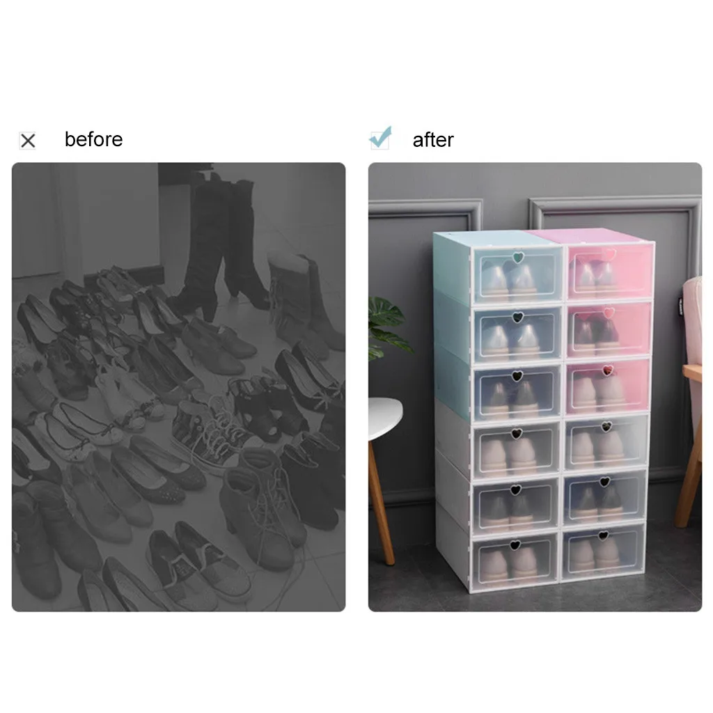 1/3PCS Foldable Clear Shoes Storage Box Plastic Stackable Shoe Organizer For Room Decoration