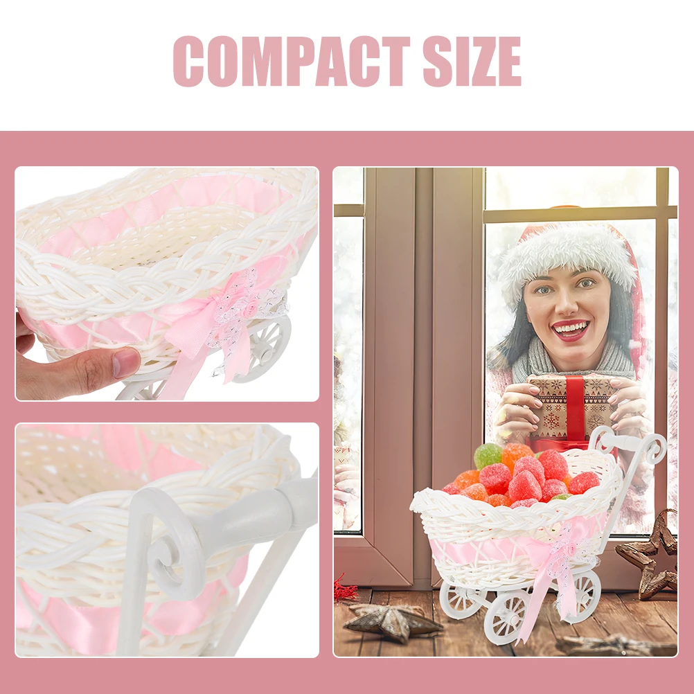 

4pcs Pink PP Woven Simulated Rattan Flower Baskets Miniature Storage Small for Baby Shower Wedding Decor Party Supplies