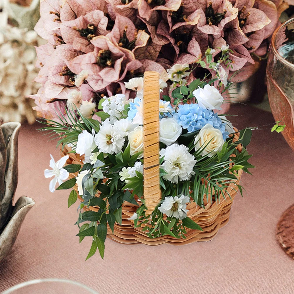 

Rattan Small Basket Dollhouse Mini Woven Fairy Little with Handle Tiny Baskets Miniature Flower