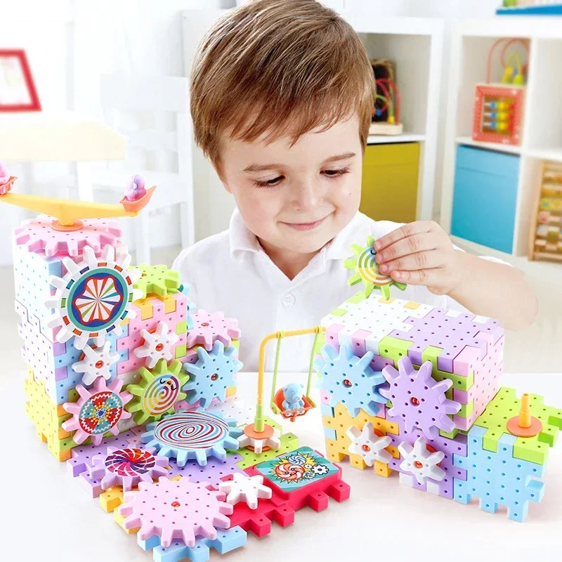 Electric Gears 3D Puzzle Model Building Kits Plastic Brick Blocks Educational Toys for Kids Children Gear Blocks Building Toys