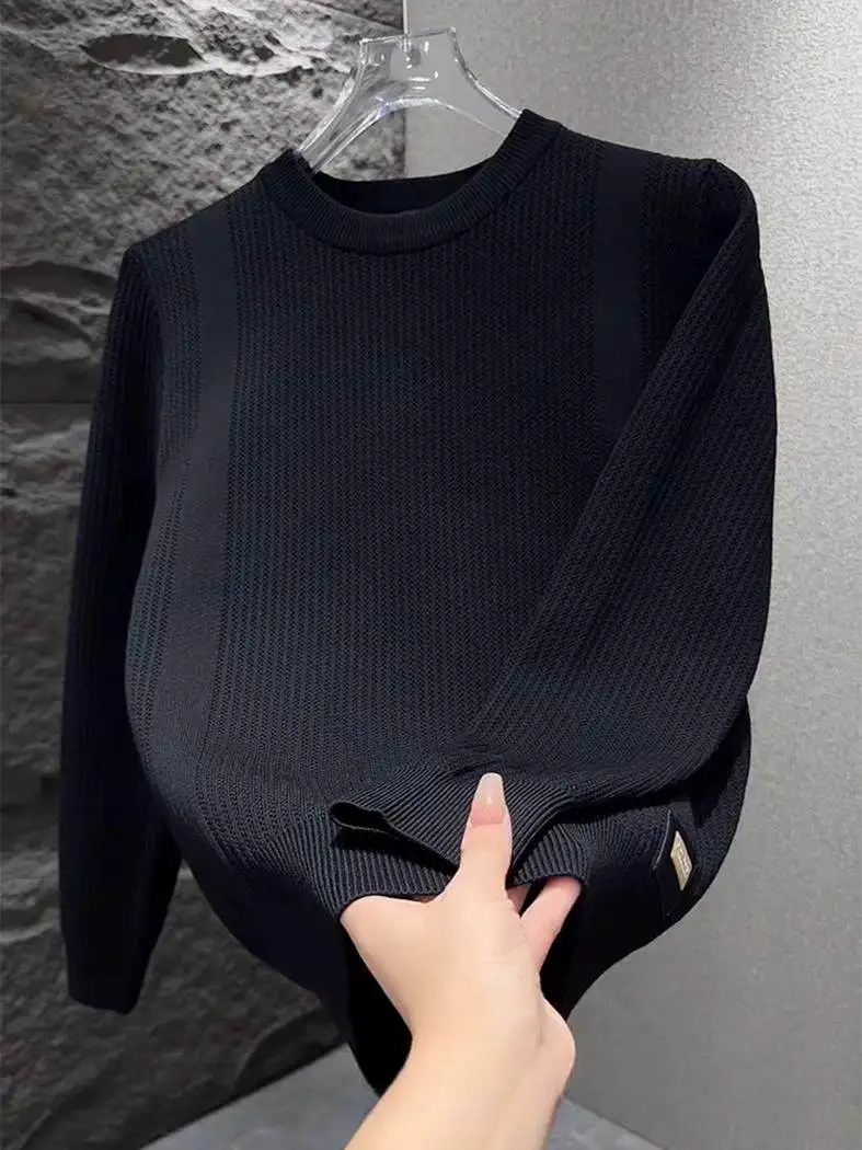 

Мужской трикотажный джемпер Slim Fit с круглым вырезом, повседневный, универсальный, однотонный, модный, осенне-зимний дизайн, полиэстер