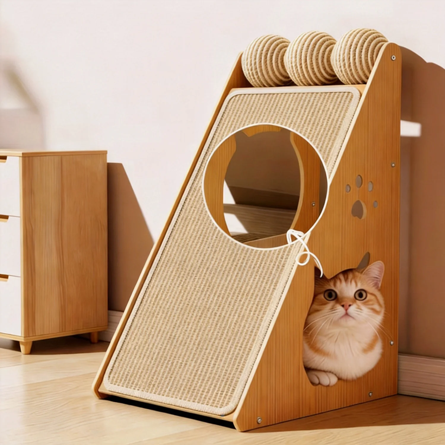 Griffoir vertical mural pour chat avec balles de jeu, protection de meubles, tapis à gratter