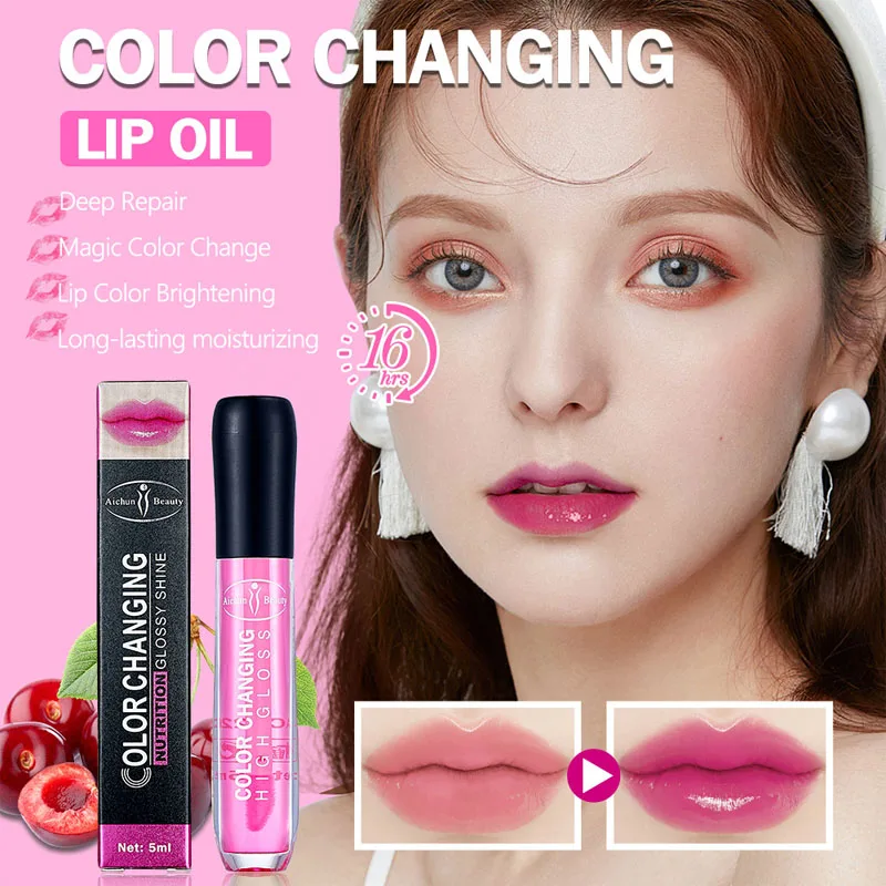 Rose Color Changing Lip Oil, Volumising Plumper, Long-Lasting, Hidratante, Fade Lip Lines, Brilhante Lip Gloss, Maquiagem, Cuidado