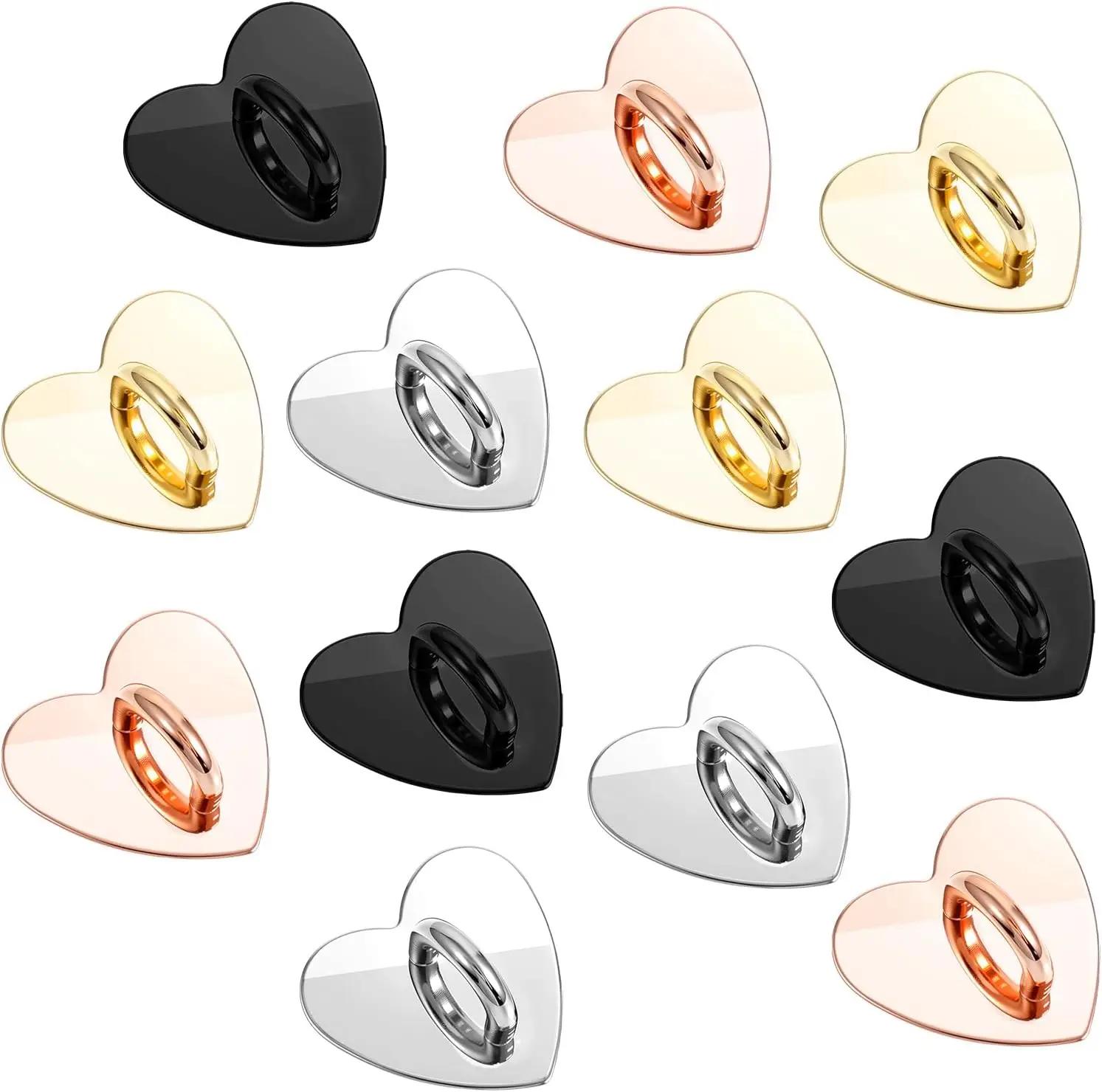 

12 Pcs Heart Cell Phone Ring Holder, Metal Phone Charm Rings Adhesive Metal Phones Finger Grip Loop Stand Cute Cell Phones Acces