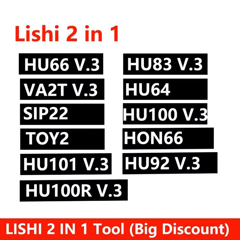 

1pcs Lishi 2 in 1 HU100V.3 HU66 V.3 HU83 HU64 SIP22 HU92 HU100R VA2T HU87 HON66 TOY2 HU101 2 in 1 tool Big Discount