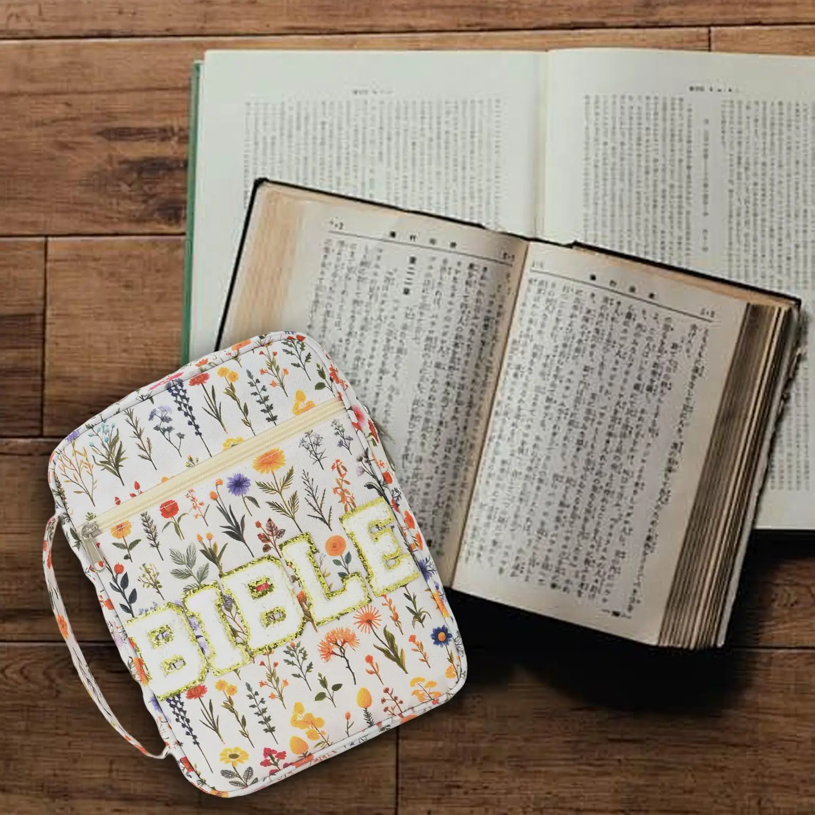 กระเป๋าเก็บหนังสือกันฝุ่นลายดอกไม้ ความจุขนาดใหญ่ กระเป๋าเรียนลายดอกไม้ กระเป๋าเก็บเครื่องเขียนสวยงาม สำหรับจัดระเบียบอุปกรณ์สำนักงาน