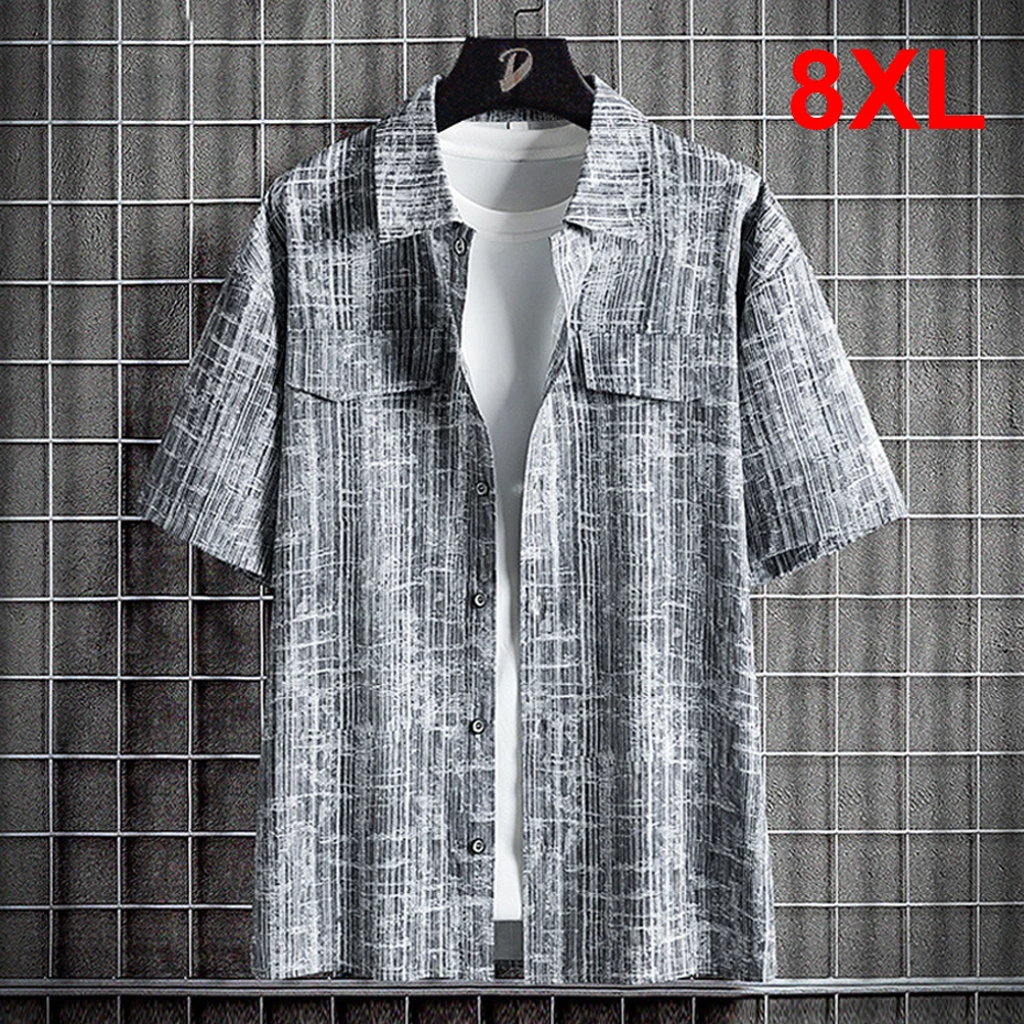 

8XL Plus Size Shirt Men Summer Short Sleeve Shirts Fashion Casual Print Shirts Male Summer Tops Big Size 8XL