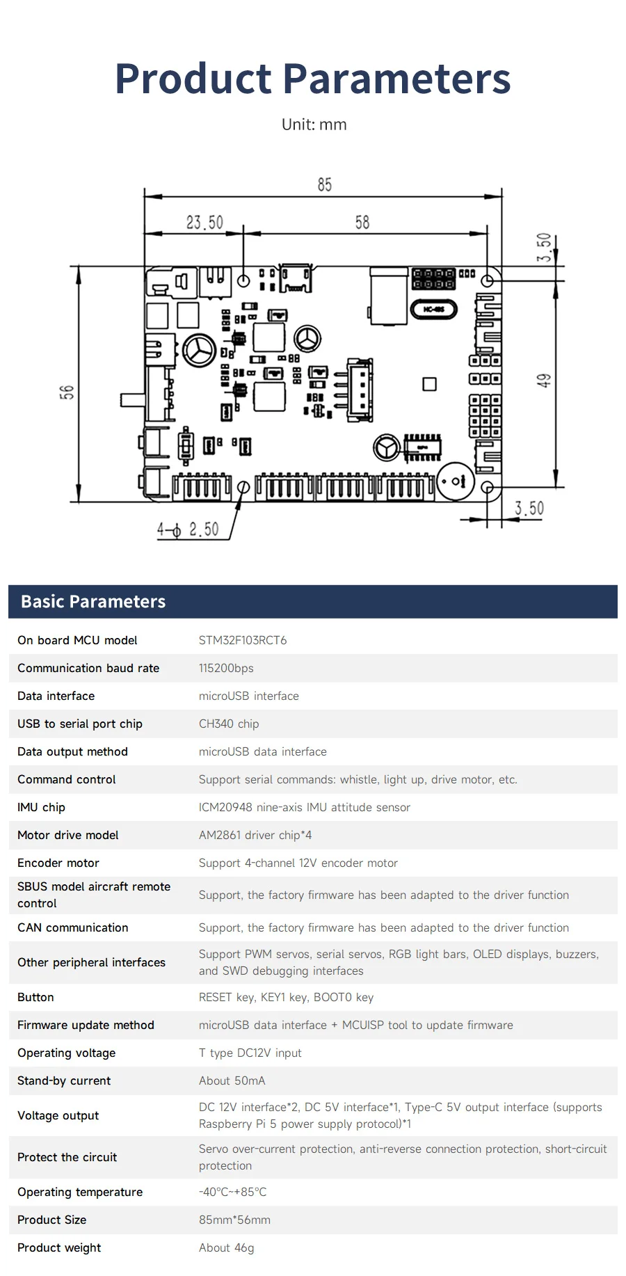 STM32F103RCT6 Steuerplatine ROS Robot Erweiterungsplatine mit 9-Achsen-Sensor Motor Servoanschluss für Raspberry Pi Jetson ROS ROS2 Roboter – Detail 26