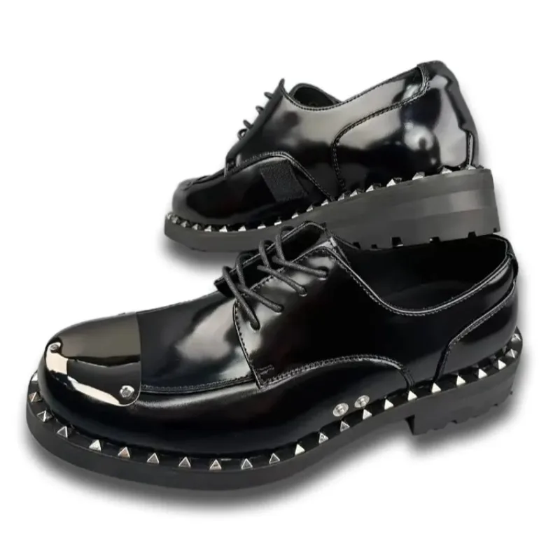 

Мужские повседневные туфли дерби из натуральной кожи в британском стиле, деловые кожаные туфли на толстой подошве с заклепками