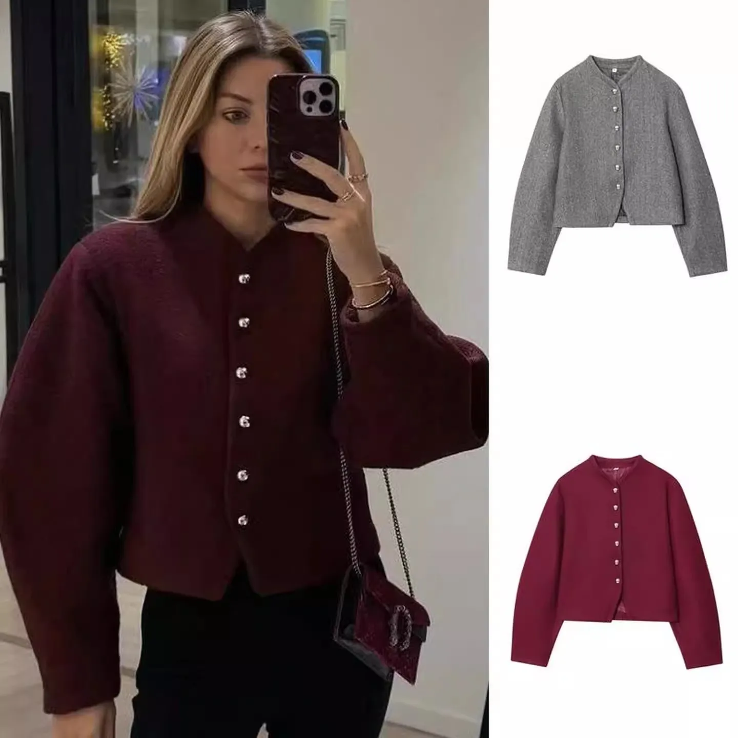 

PRINTKAOIR Women Fashion Simple Solid Color Autumn New Product Button Decoration Round Neck Commuter Long Sleeve Coat