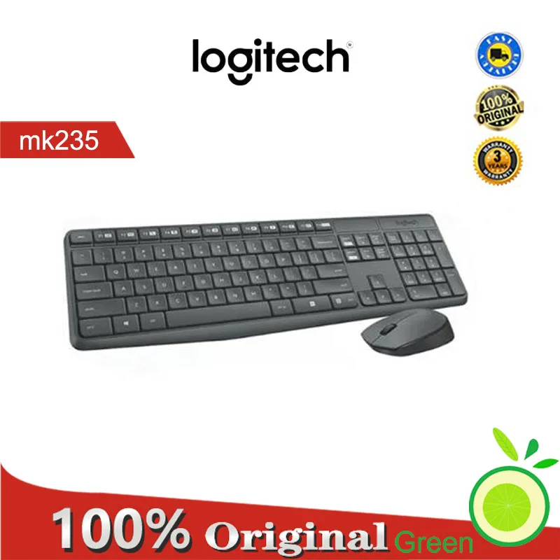 

Logitech MK235 Wireless Keyboard Mouse Multimedia 2.4GHz Splash-Proof Design 1000dpi Micro USB Receiver Office Plug and Play