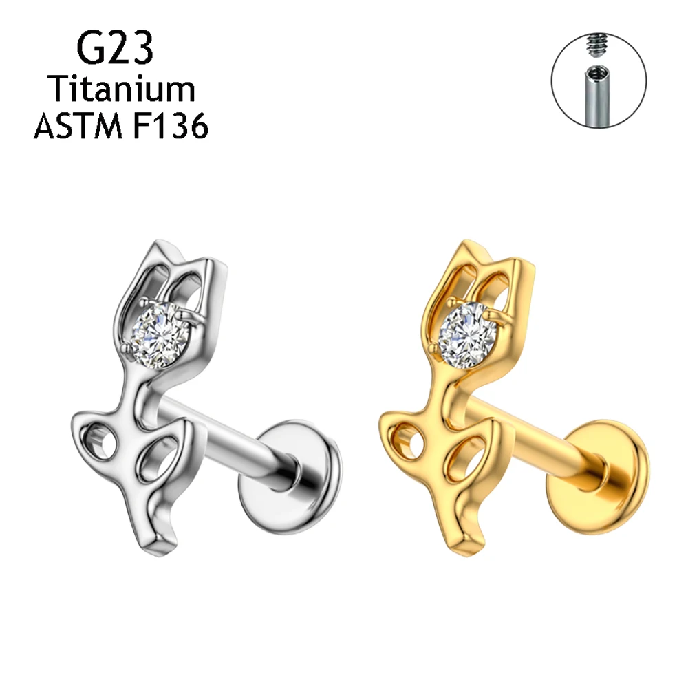 

ASTM G23 Titanium Metal Heart-Shaped Stud Earrings Gold Plated Lip & Nose Studs Religious Mask Pattern for Female Body Piercings