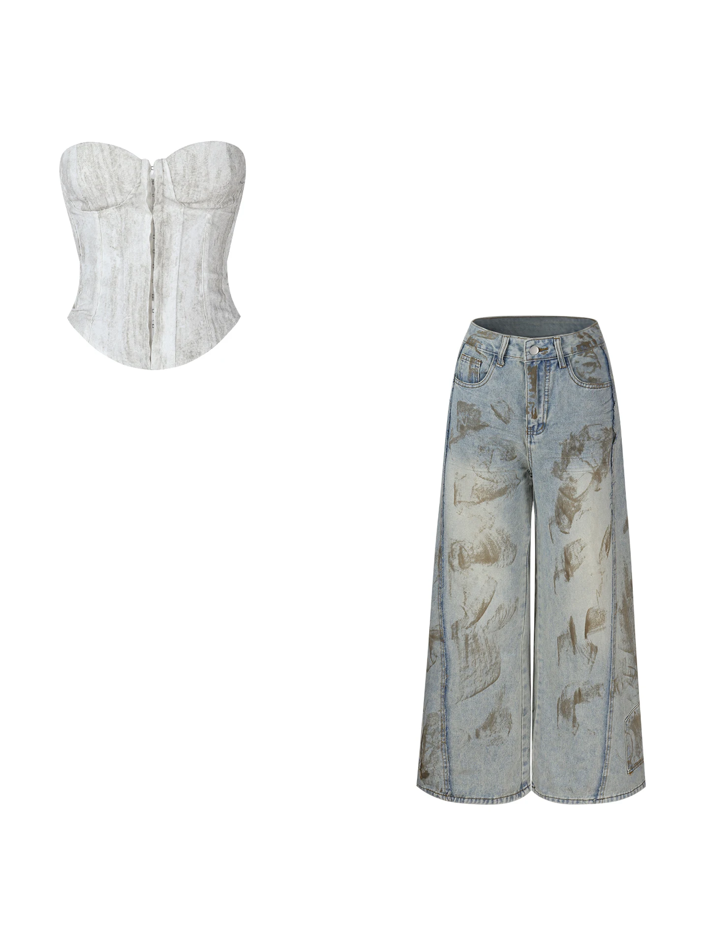 

Retro Faded Wide Leg Denim Jeans Low Waist Straight Dir American Loose Slimming Floor-Length Pants for Women Summer