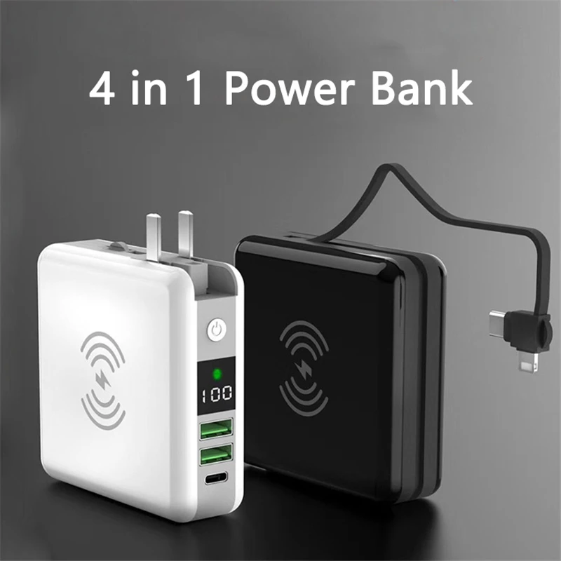 

10000mAh Qi Wireless Charger Power Bank With AC Plug Fast Charging Powerbank for iPhone 13 12 Samsung S22 Xiaomi Mini Poverbank