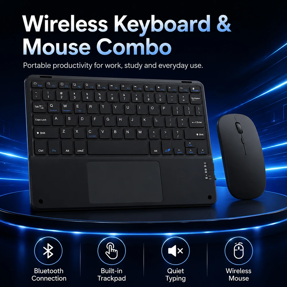 New Bluetooth Keyboard With Touchpad Ultra Slim Portable Wireless Keyboard Mouse Rechargeable Silent For iPad Tablet Phone PC
