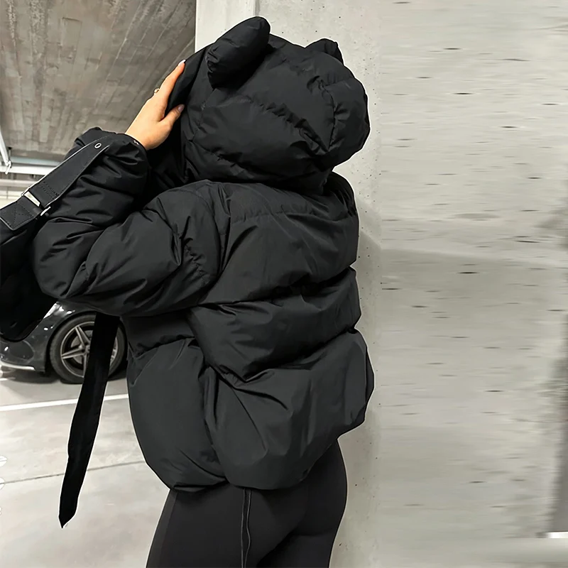 Modische Einfarbige Damen-Steppjacke mit Kapuze, Reißverschluss, Langen Ärmeln, Kurzer Schnitt, Locker Geschnitten, Schick, 2026 Herbst Winter Neue Streetwear für den Alltag – Detail 8
