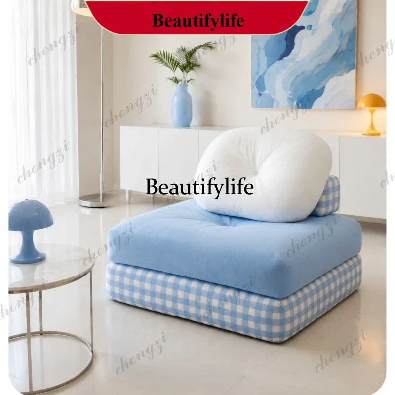 Sofa blue plaid splicing fabric single modern simple living room practical sofa chair m138